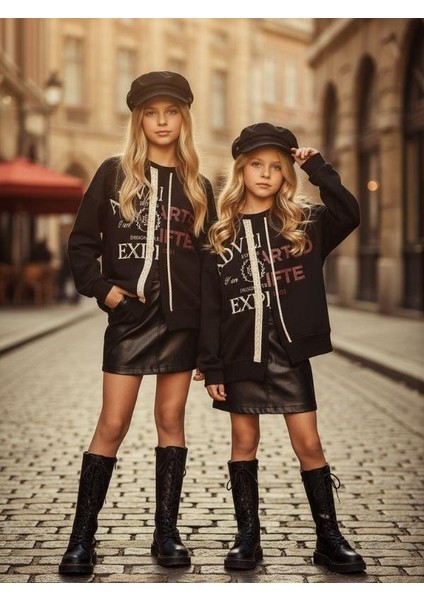 Kız Çocuk Asimetrik Kesim Fermuar Detaylı Oversize Tasarım Sweatshirt