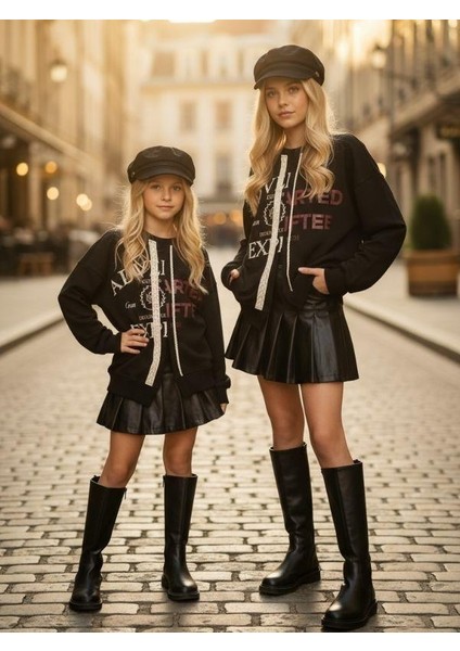 Kız Çocuk Asimetrik Kesim Fermuar Detaylı Oversize Tasarım Sweatshirt fırsatları