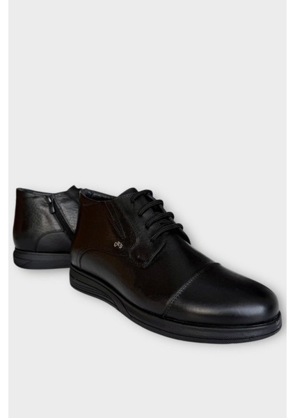 Hakiki Deri Kaydırmaz Kauçuk Taban Fermuarlı Erkek Bot Siyah - Siyah fiyatları