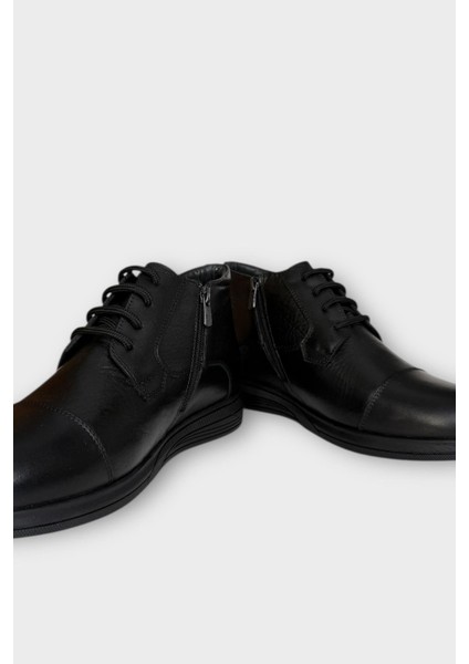 Hakiki Deri Kaydırmaz Kauçuk Taban Fermuarlı Erkek Bot Siyah - Siyah modelleri