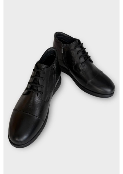 Hakiki Deri Kaydırmaz Kauçuk Taban Fermuarlı Erkek Bot Siyah - Siyah fırsatları