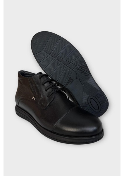 Hakiki Deri Kaydırmaz Kauçuk Taban Fermuarlı Erkek Bot Siyah - Siyah