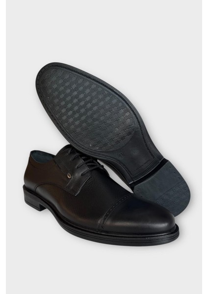 Erkek Hakiki Deri Bağcıklı Ayakkabı Siyah - Füme