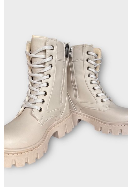 Kışlık Bağcıklı Fermurlı Uzun Kadın Bot Bej modelleri