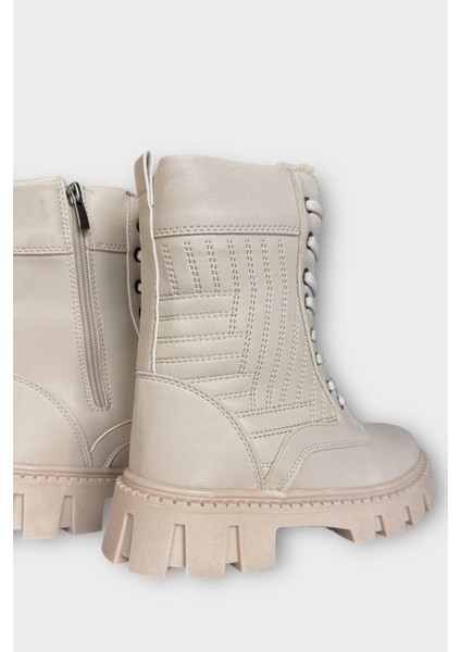 Kışlık Bağcıklı Fermurlı Uzun Kadın Bot Bej indirimleri