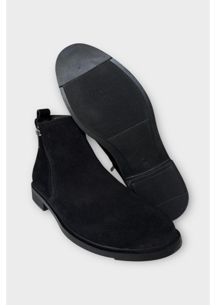 Erkek Hakiki Deri Çift Fermuar Detay Bot Siyah