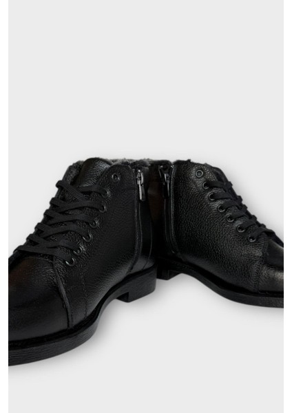 Erkek Hakiki Deri Içi Kürklü Kaydırmaz Kauçuk Taban Fermuarlı Bot Siyah modelleri