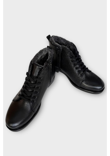 Erkek Hakiki Deri Içi Kürklü Kaydırmaz Kauçuk Taban Fermuarlı Bot Siyah fırsatları