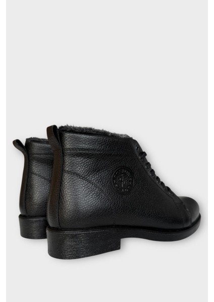 Erkek Hakiki Deri Içi Kürklü Kaydırmaz Kauçuk Taban Fermuarlı Bot Siyah indirimleri