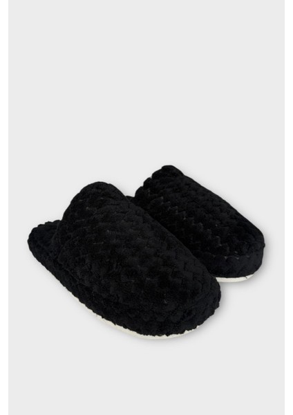 Kadın Zikzak Desen Içi Kürklü Kaymaz Taban Ev Terliği Siyah modelleri