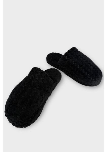 Kadın Zikzak Desen Içi Kürklü Kaymaz Taban Ev Terliği Siyah fırsatları