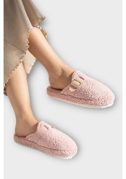 Pofuduk Ses Yapmaz Eva Taban Tokalı Kadın Ev Terliği Pudra