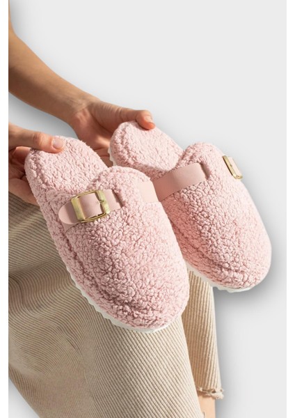 Pofuduk Ses Yapmaz Eva Taban Tokalı Kadın Ev Terliği Pudra modelleri