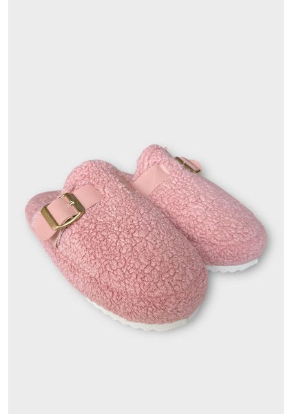 Pofuduk Ses Yapmaz Eva Taban Tokalı Kadın Ev Terliği Pudra