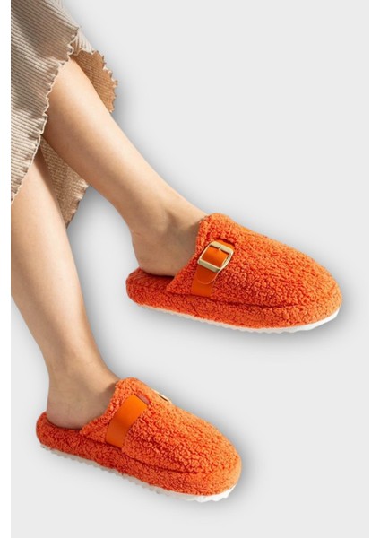 Pofuduk Ses Yapmaz Eva Taban Tokalı Kadın Ev Terliği Turuncu