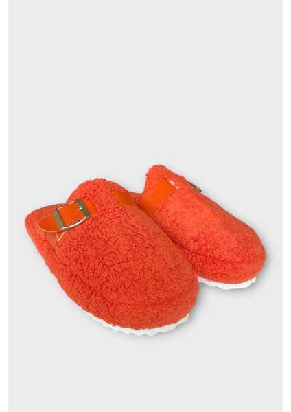 Pofuduk Ses Yapmaz Eva Taban Tokalı Kadın Ev Terliği Turuncu