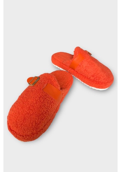 Pofuduk Ses Yapmaz Eva Taban Tokalı Kadın Ev Terliği Turuncu