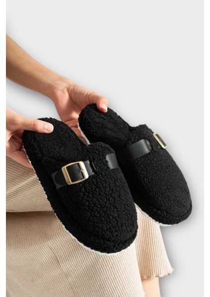 Pofuduk Ses Yapmaz Eva Taban Tokalı Kadın Ev Terliği Siyah fırsatları