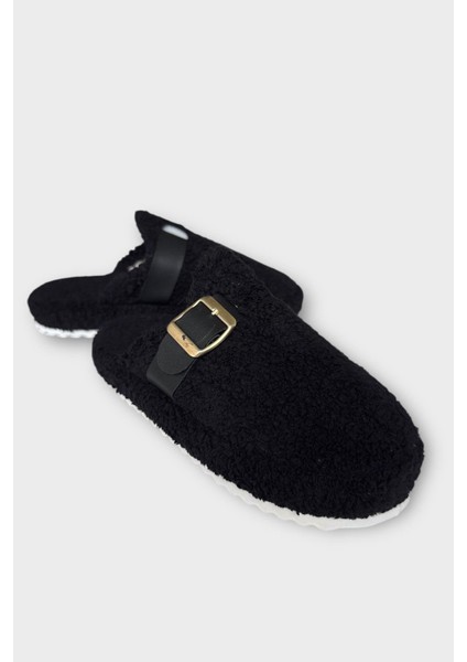 Pofuduk Ses Yapmaz Eva Taban Tokalı Kadın Ev Terliği Siyah