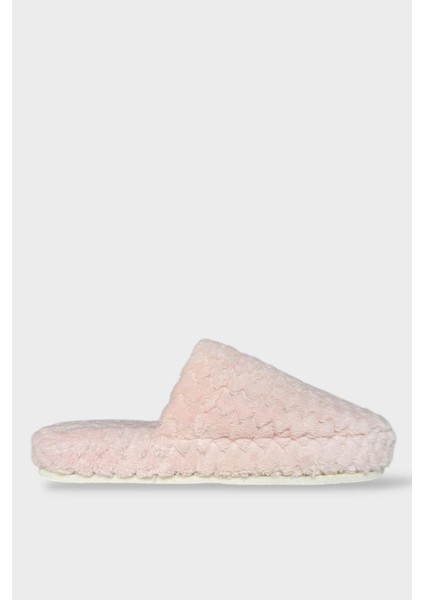 Kadın Zikzak Desen Içi Kürklü Kaymaz Taban Ev Terliği Pudra