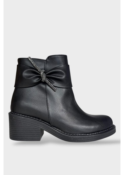 Taş Detaylı Kalın Topuklu Kadın Bot Siyah - Gümüş