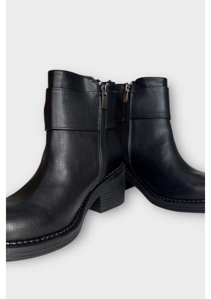 Taş Detaylı Kalın Topuklu Kadın Bot Siyah - Gümüş modelleri