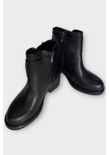 Taş Detaylı Kalın Topuklu Kadın Bot Siyah - Gümüş fırsatları