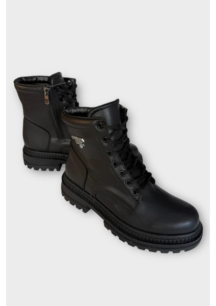 Kalın Taban Bağcıklı Fermuarlı Kadın Bot Siyah modelleri