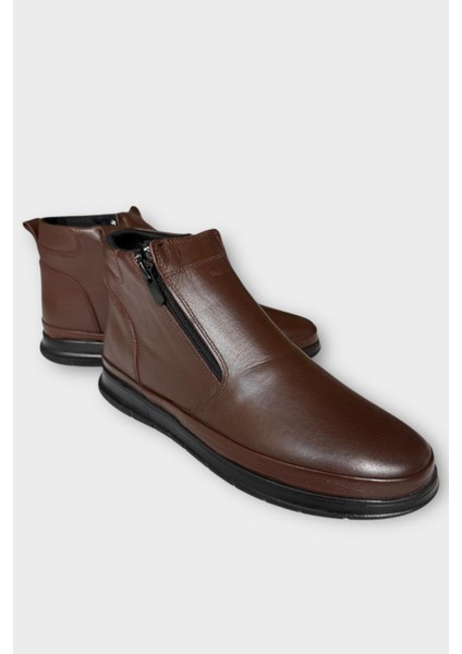 Erkek Hakiki Deri Fermuarlı Soğuk Geçirmez Bot Kahverengi fiyatları