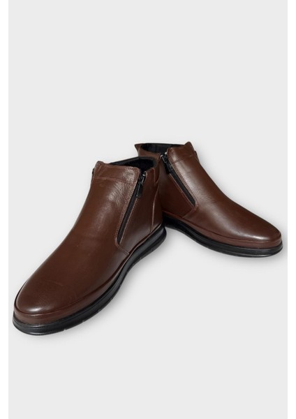 Erkek Hakiki Deri Fermuarlı Soğuk Geçirmez Bot Kahverengi fırsatları