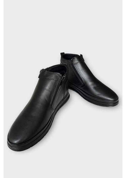 Erkek Hakiki Deri Fermuarlı Soğuk Geçirmez Bot Siyah fırsatları