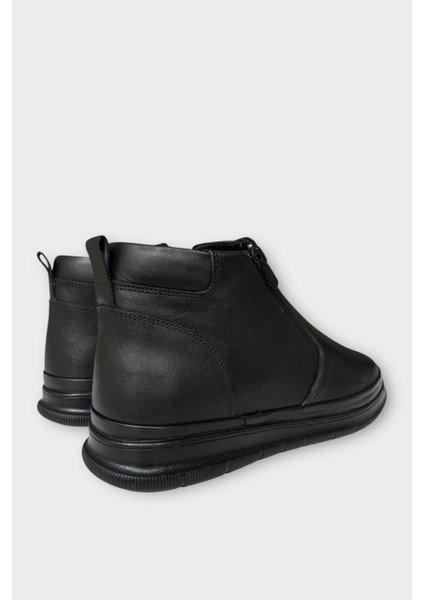 Erkek Hakiki Deri Fermuarlı Soğuk Geçirmez Bot Siyah indirimleri