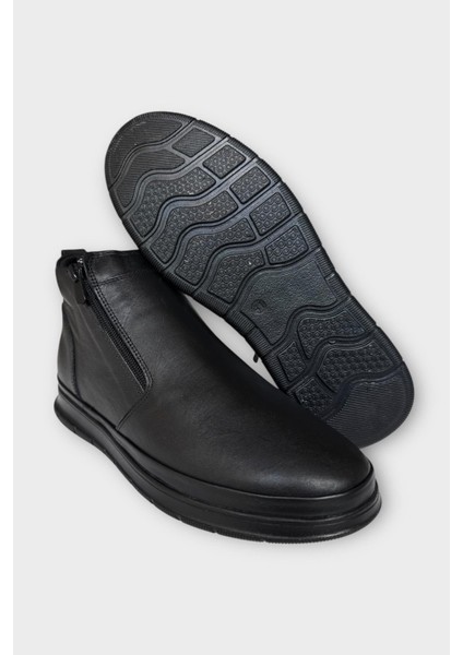 Erkek Hakiki Deri Fermuarlı Soğuk Geçirmez Bot Siyah