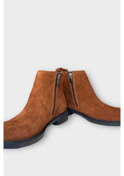 Erkek Hakiki Deri Çift Fermuar Detay Bot Taba fırsatları