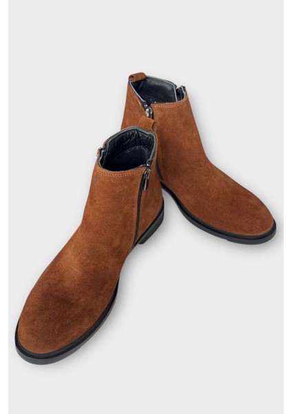 Erkek Hakiki Deri Çift Fermuar Detay Bot Taba indirimleri