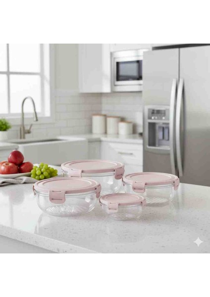 Renkli Kapak Yuvarlak Saklama Kabı 4'lü Set 400X800X1350X2250ML modelleri