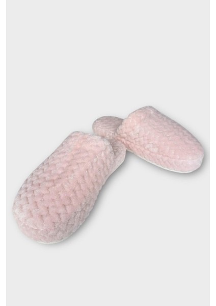 Kadın Zikzak Desen Içi Kürklü Kaymaz Taban Ev Terliği Pudra fırsatları