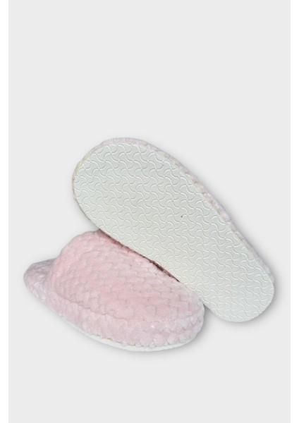 Kadın Zikzak Desen Içi Kürklü Kaymaz Taban Ev Terliği Pudra