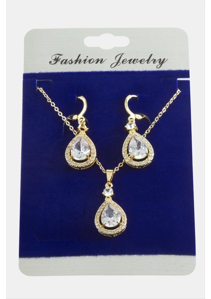 Msa-Shop Damla Zirkon Taşlı Set Kolye-Gümüş Rengi fiyatları