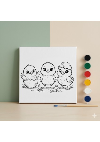 Çocuklar Için Sevimli Civciv Eğitici ve Eğlenceli Tuval Boyama Seti