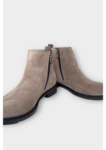 Erkek Hakiki Deri Çift Fermuar Detay Bot Bej fırsatları