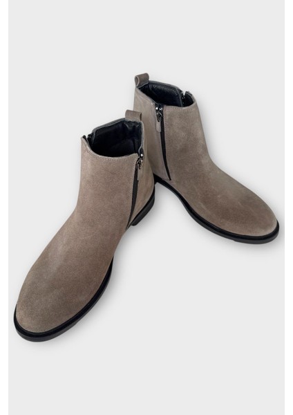 Erkek Hakiki Deri Çift Fermuar Detay Bot Bej indirimleri