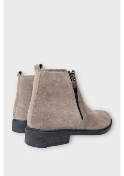 Erkek Hakiki Deri Çift Fermuar Detay Bot Bej