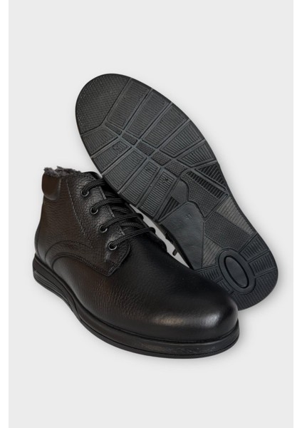 Erkek Hakiki Deri Içi Kürklü Fermuarlı Bot Siyah