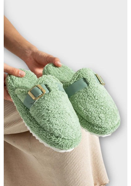 Pofuduk Ses Yapmaz Eva Taban Tokalı Kadın Ev Terliği Yeşil modelleri