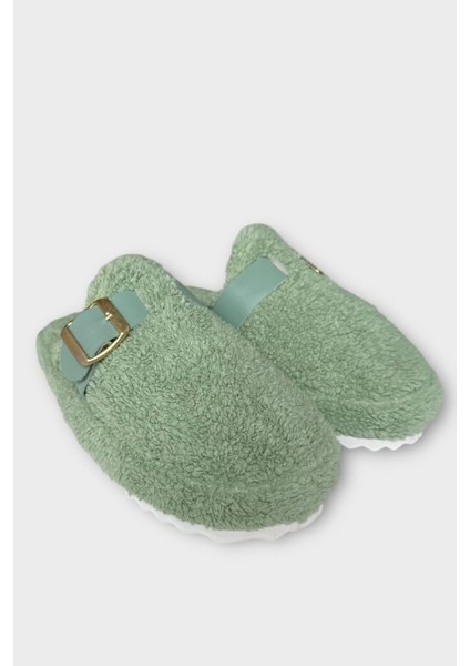 Pofuduk Ses Yapmaz Eva Taban Tokalı Kadın Ev Terliği Yeşil