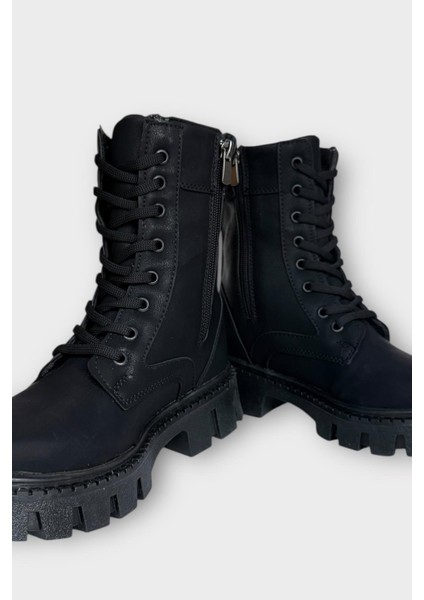 Kışlık Bağcıklı Fermurlı Uzun Kadın Bot Siyah modelleri