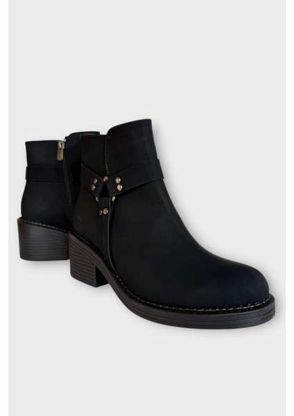 Kadın Toka Detaylı Fermuarlı Kalın Topuk Bot SİYAH - FÜME fiyatları