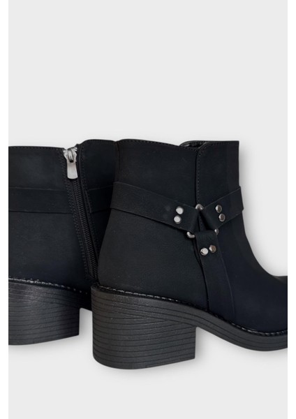 Kadın Toka Detaylı Fermuarlı Kalın Topuk Bot SİYAH - FÜME indirimleri