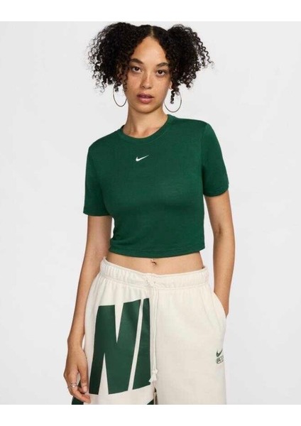 Sportswear Essential Slim-Fit Cropped Short-Sleeve Yeşil Kadın T-Shirt